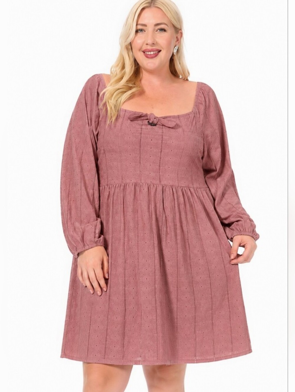 NWOT Vibe Sportswear Mauve Floral Eyelet Square Neck Dress